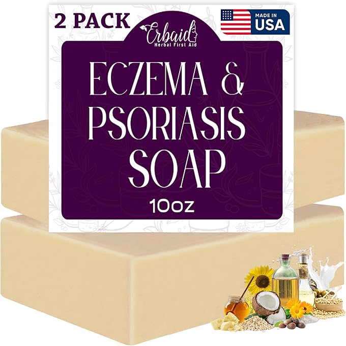 Erbaid Eczema Soap Bar for Face and Body â€“ All Natural Dermatitis, Psoriasis Treatment for Dry Itchy Sensitive Skin Relief â€“ Gentle Detoxifying, Healing, Anti-Itch, Oatmeal Goat Milk Wash for Kids, & Adults - Image 1